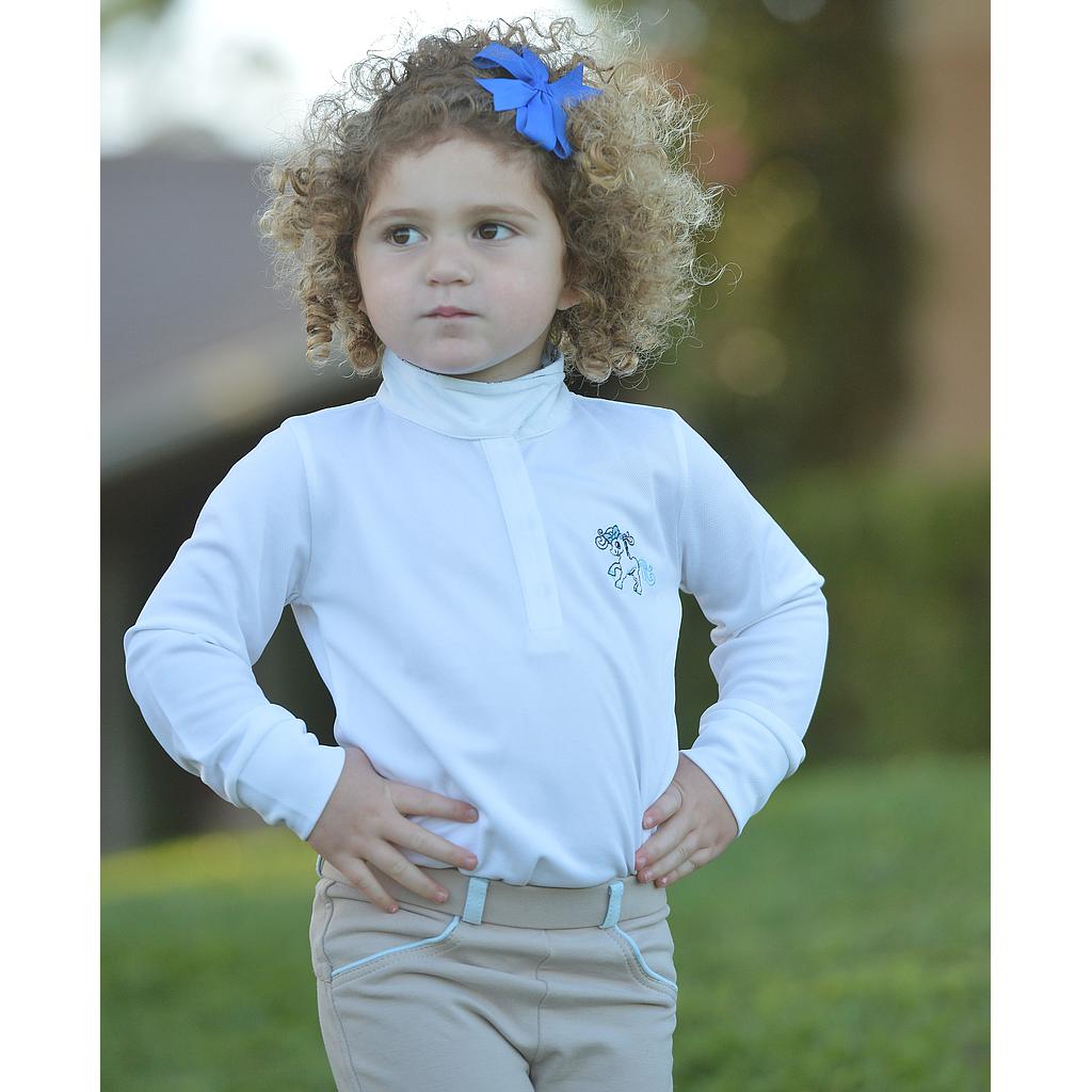 Blusa de Competencia Belle Para Niña - 3 - Cuello Celeste - Manga Larga