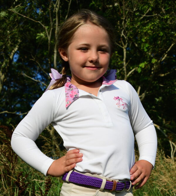 Blusa de Competencia Belle Para Niña - 3 - Cuello Morado - Manga Larga