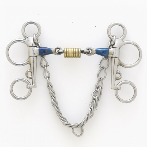 [470289SS   5] Freno Filete articulado doble y discos giratorios de latón sueltos Blue Steel Tom Thumb Pelham Centaur - 5" 